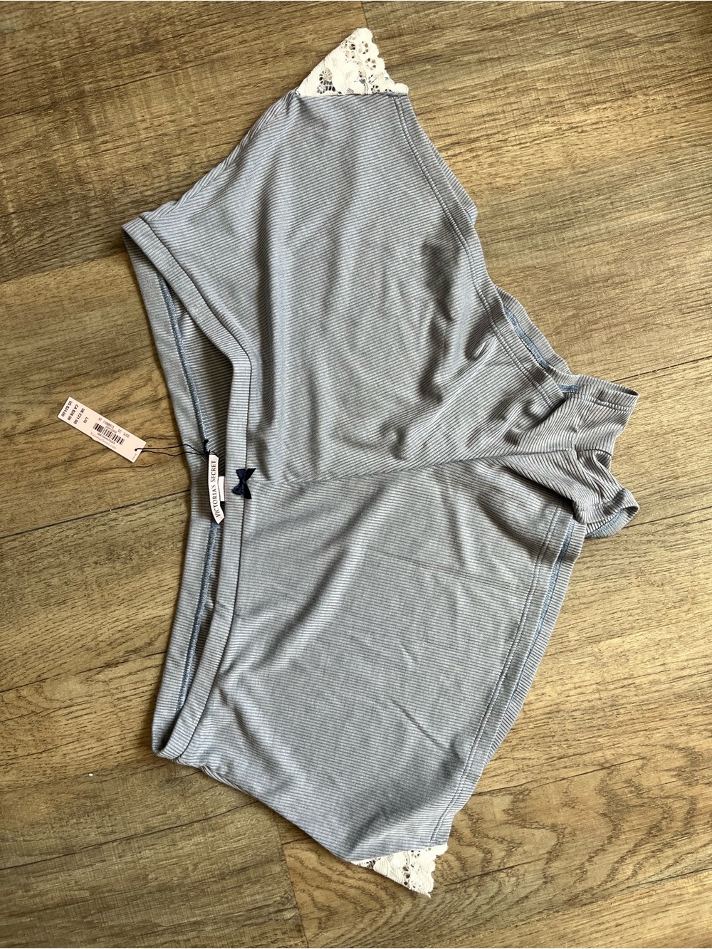 Victoria's Secret Light Blue & White Striped Lace-Trim Sleep Shorts